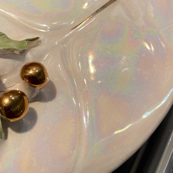 VTG Trinket Treasure Jewelry Ceramic Box with Mother of Pearl Glaze and Flowers - Picture 8 of 8